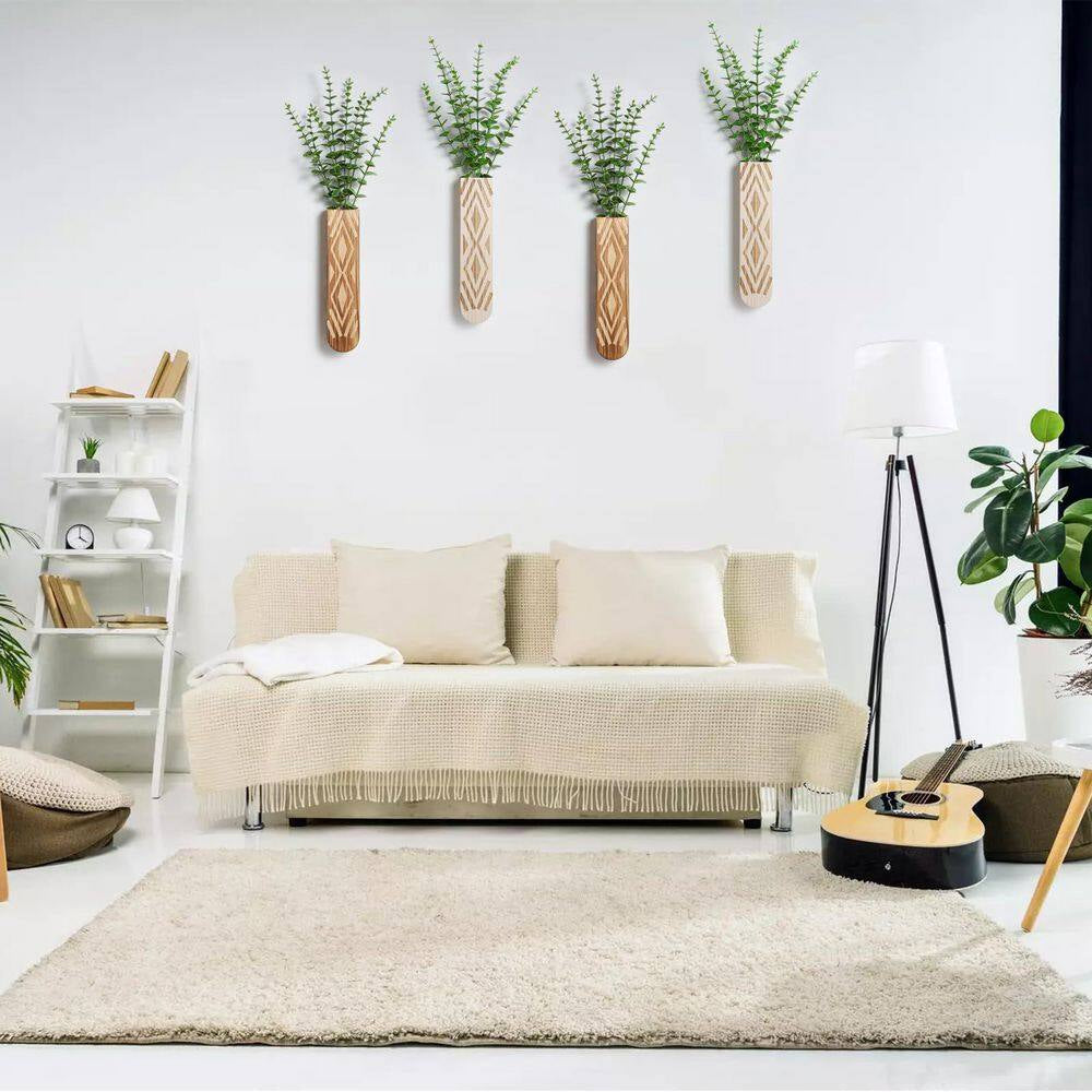 3 Pack Geometric Wall Planter, Natural Paulownia Wood Hanging Vase for Fake Plants/Dried Flowers, Modern Farmhouse Decor