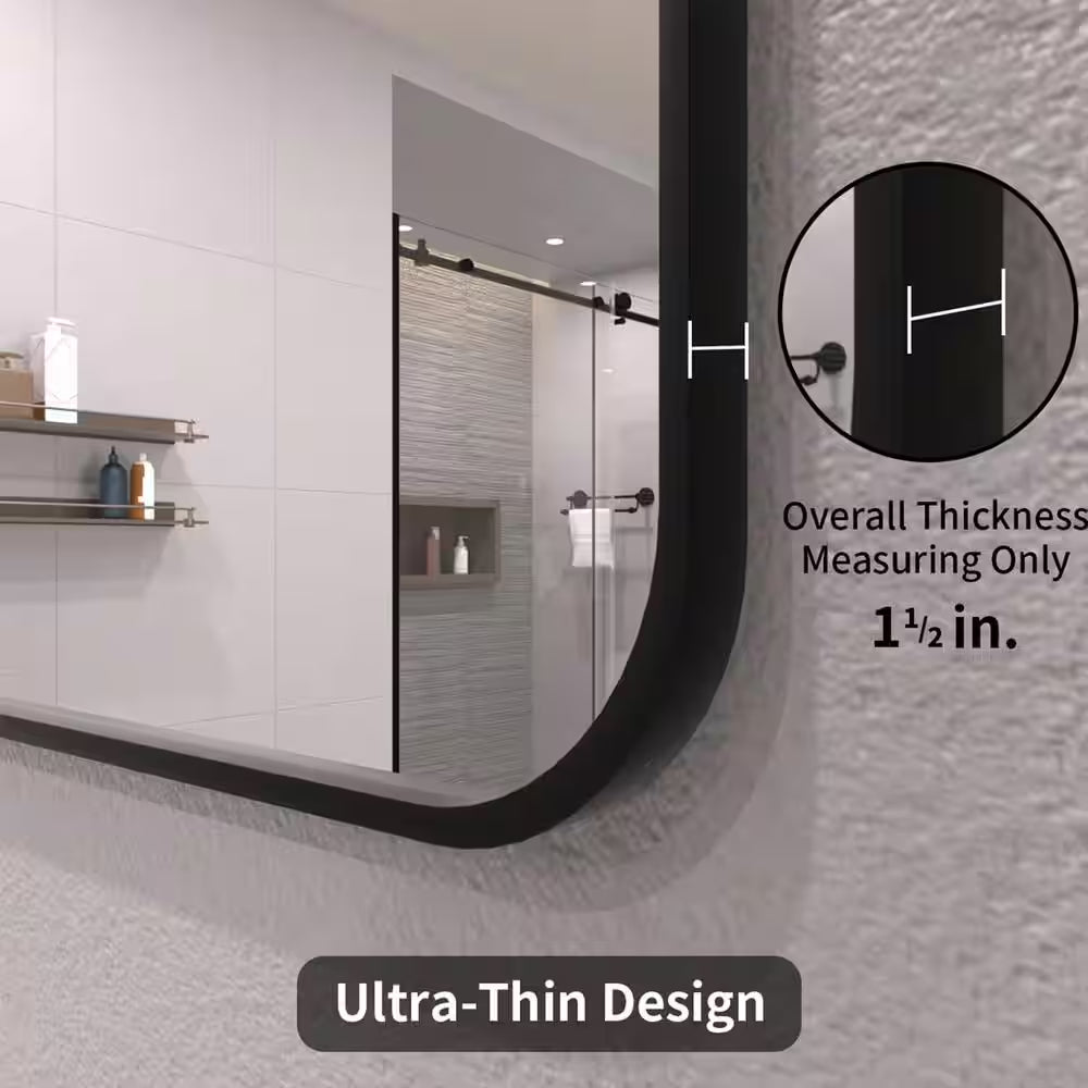 24 In. W X 36 In. H Rectangular Framed Wall Bathroom Vanity Mirror in Matte Black