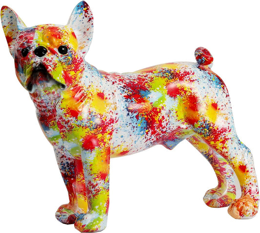 Christmas Bulldog Statue,Resin Colorful French Bulldog Statues Home Decor Figurines for Home Decor Accents, Living Room Bedroom Office Decoration,Stand Decor Sculpture,Memorial Gift