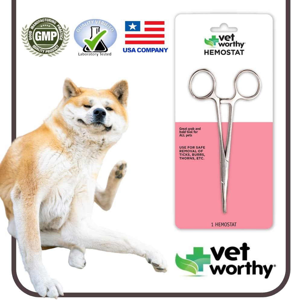 Pet Hemostat - Stainless Steel Straight Hemostat to Remove Excess Hair, Burrs, Thorns - Professional Pet Grooming Tool for Cats and Dogs
