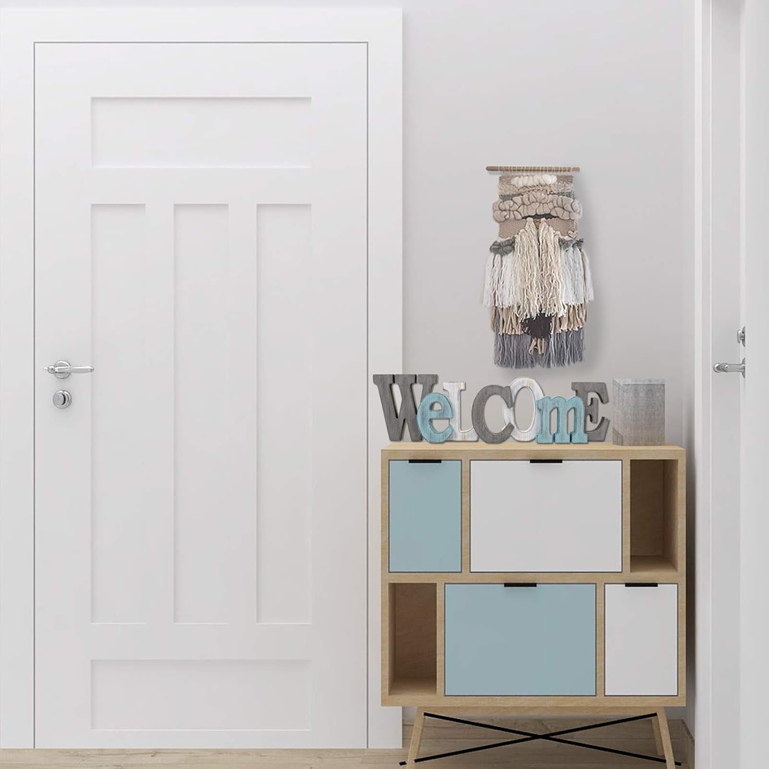 Rustic Wood Home Sign Décor, Decorative Block Word Sign Home Letters Sign, Hanging Wooden Home Cutout Word Sign Wall Décor Home Wall Decoration (Welcome + Relax)
