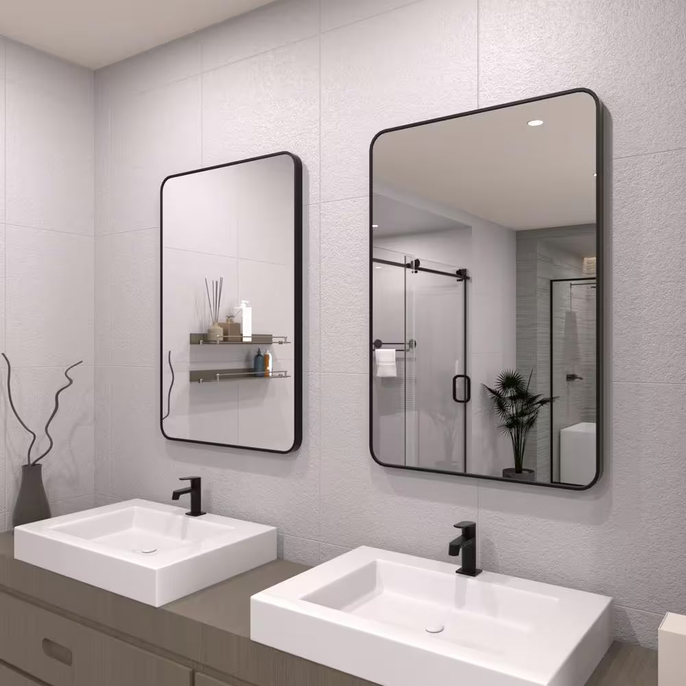 24 In. W X 36 In. H Rectangular Framed Wall Bathroom Vanity Mirror in Matte Black