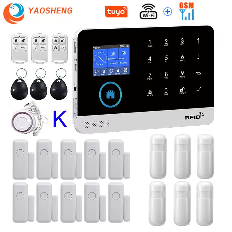 Wireless Home Alarm System Tuya Smart Home WIFI 2G GSM Security Alarms for Home with Motion Sensor with Alexa & Google Home
