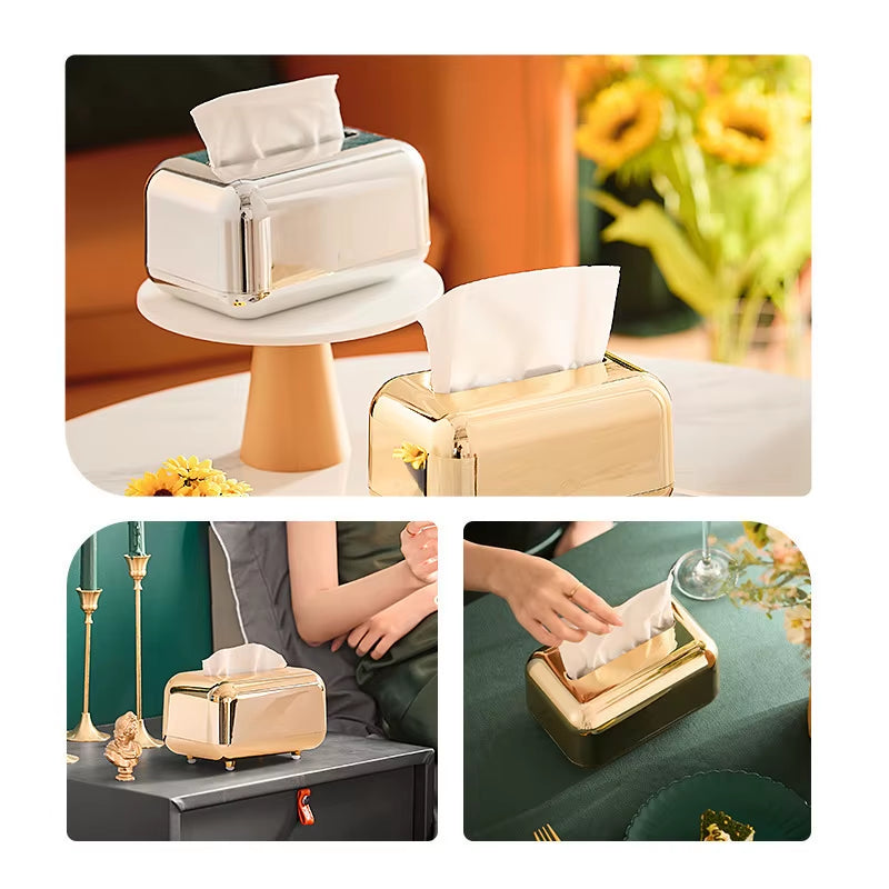 Nordic Home Decor Light Luxury Electroplating Tissue Box Home Decor Modern Abs Crafts Living Room Office Home Decorative Items