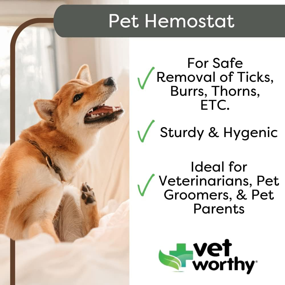 Pet Hemostat - Stainless Steel Straight Hemostat to Remove Excess Hair, Burrs, Thorns - Professional Pet Grooming Tool for Cats and Dogs