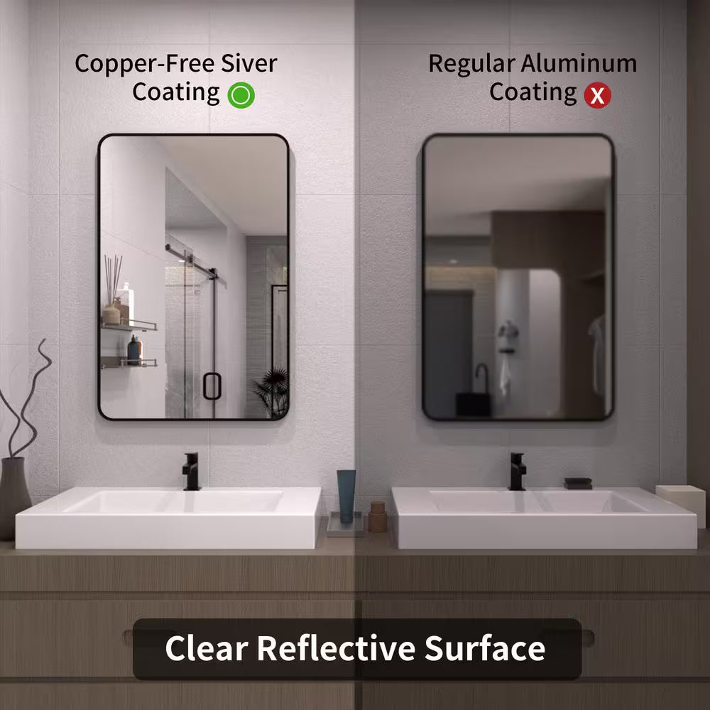 24 In. W X 36 In. H Rectangular Framed Wall Bathroom Vanity Mirror in Matte Black