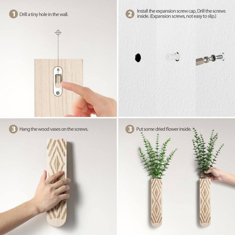 3 Pack Geometric Wall Planter, Natural Paulownia Wood Hanging Vase for Fake Plants/Dried Flowers, Modern Farmhouse Decor