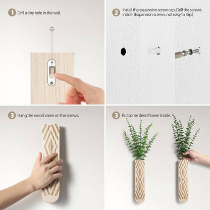 3 Pack Geometric Wall Planter, Natural Paulownia Wood Hanging Vase for Fake Plants/Dried Flowers, Modern Farmhouse Decor