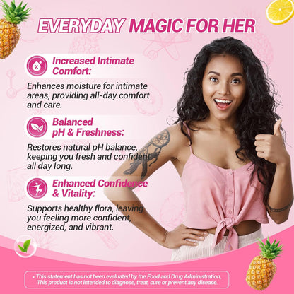 Her Juicy Feminine Probiotics Gummies, Premium Feminine Balance Probiotics with Slippery Elm for Women'S Ph Balance and Freshness – Support Daily Wellness & Comfort 60 Pineapple Gummies