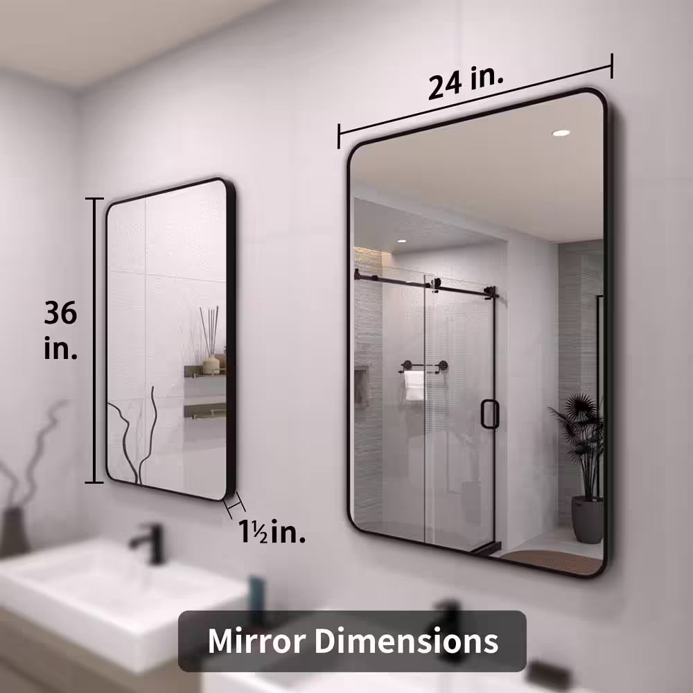 24 In. W X 36 In. H Rectangular Framed Wall Bathroom Vanity Mirror in Matte Black