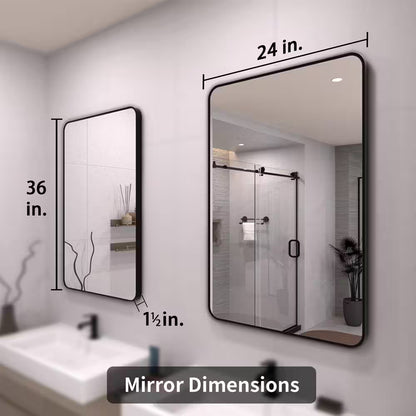 24 In. W X 36 In. H Rectangular Framed Wall Bathroom Vanity Mirror in Matte Black