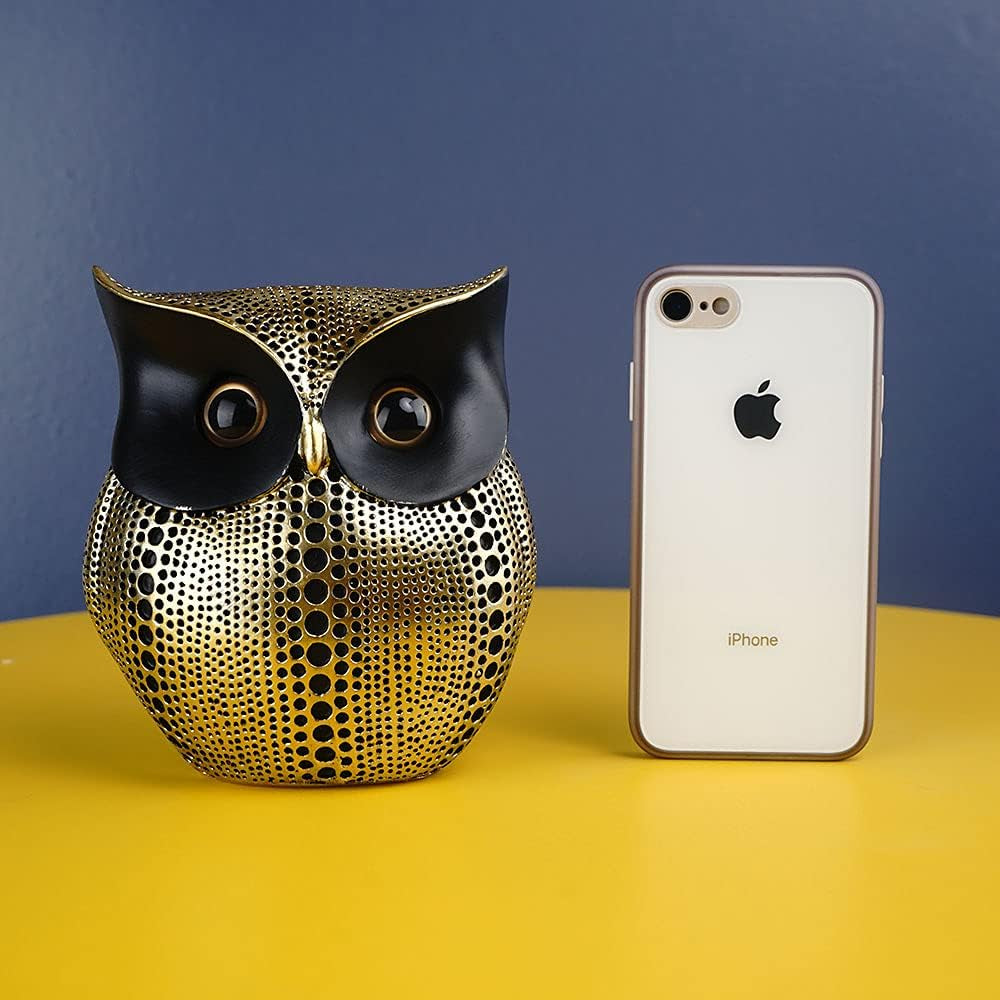 Owl Statue Decor Small Crafted Figurines for Home Decor Accents, Living Room Bedroom Office Decoration, Book Shelf TV Stand Decor - Animal Sculptures Collection (Black Gold + Black)