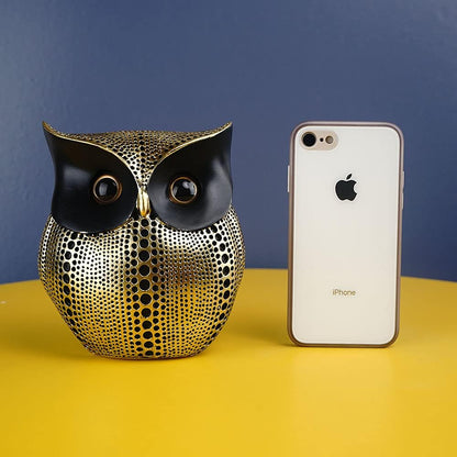 Owl Statue Decor Small Crafted Figurines for Home Decor Accents, Living Room Bedroom Office Decoration, Book Shelf TV Stand Decor - Animal Sculptures Collection (Black Gold + Black)