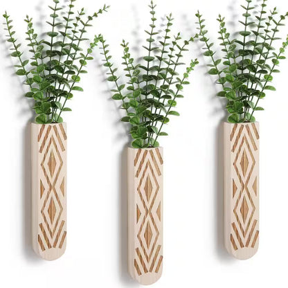 3 Pack Geometric Wall Planter, Natural Paulownia Wood Hanging Vase for Fake Plants/Dried Flowers, Modern Farmhouse Decor