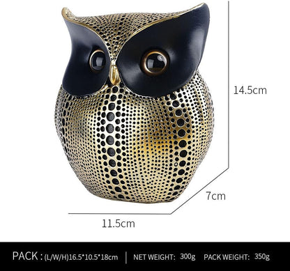Owl Statue Decor Small Crafted Figurines for Home Decor Accents, Living Room Bedroom Office Decoration, Book Shelf TV Stand Decor - Animal Sculptures Collection (Black Gold + Black)