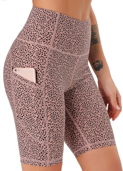 Women'S High Waist Biker Shorts with Pockets, Tummy Control Athletic Workout Running Yoga Shorts