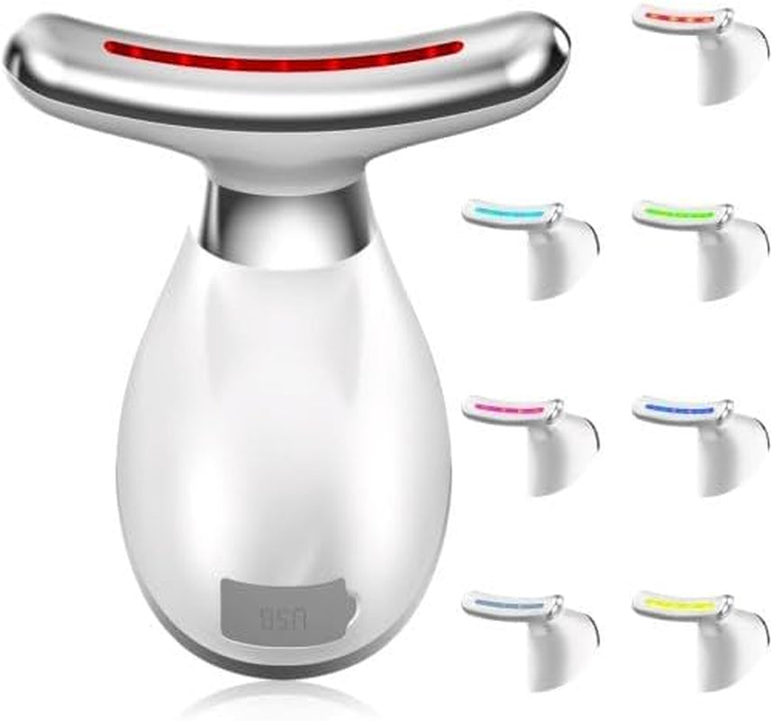 7-In-1 Red Light Face Massager Device in Gift Box: Gentle Heating, Vibration, Cool and 7-Color LED Light – Home Self-Care Tool for Skin Wellness (White)