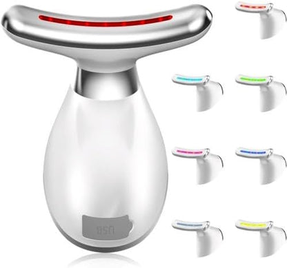 7-In-1 Red Light Face Massager Device in Gift Box: Gentle Heating, Vibration, Cool and 7-Color LED Light – Home Self-Care Tool for Skin Wellness (White)