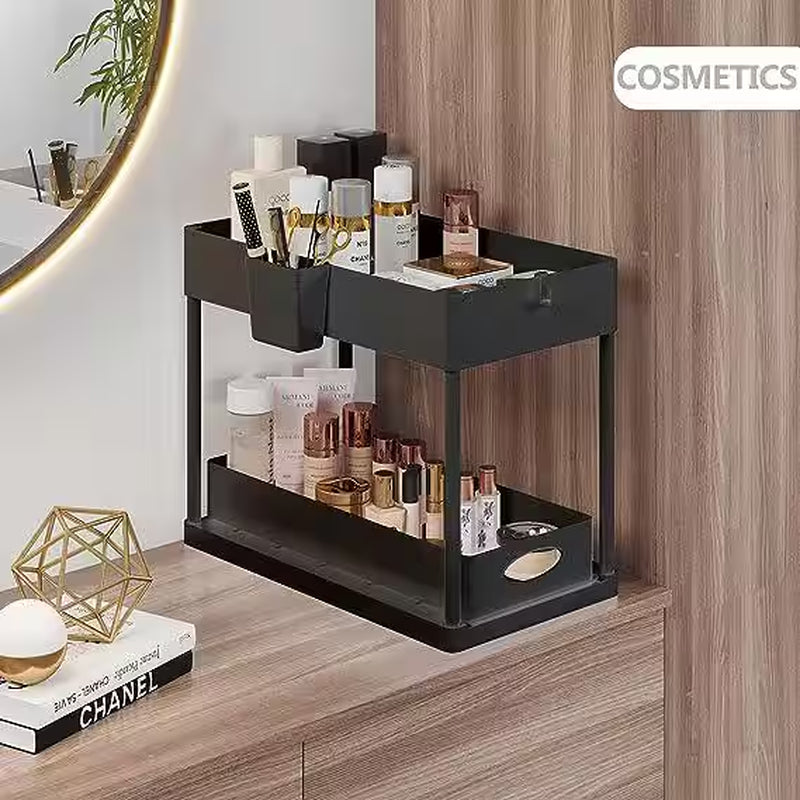 2-Tier Black Sliding under Sink Organizer Storage Cabinet Basket Drawer