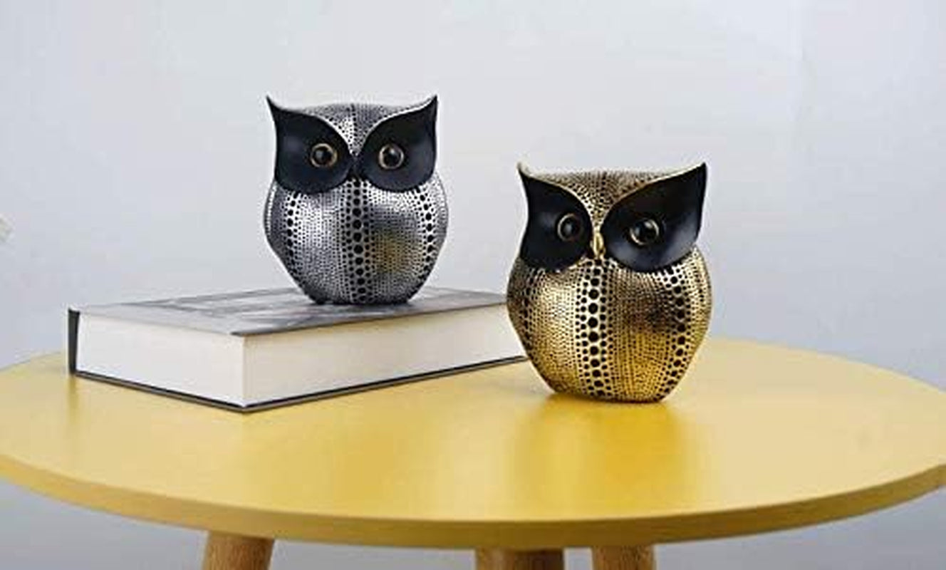 Owl Statue Decor Small Crafted Figurines for Home Decor Accents, Living Room Bedroom Office Decoration, Book Shelf TV Stand Decor - Animal Sculptures Collection (Black Gold + Black)