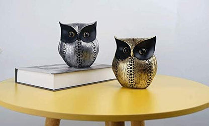 Owl Statue Decor Small Crafted Figurines for Home Decor Accents, Living Room Bedroom Office Decoration, Book Shelf TV Stand Decor - Animal Sculptures Collection (Black Gold + Black)