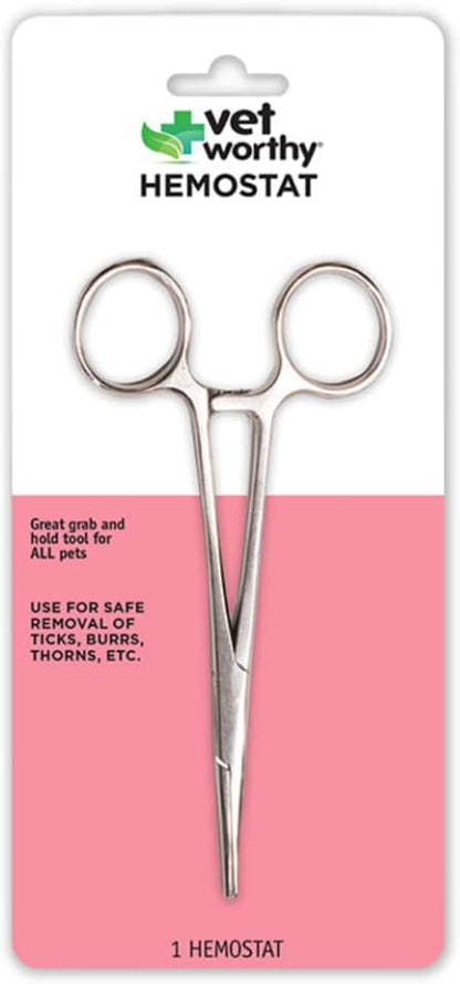 Pet Hemostat - Stainless Steel Straight Hemostat to Remove Excess Hair, Burrs, Thorns - Professional Pet Grooming Tool for Cats and Dogs