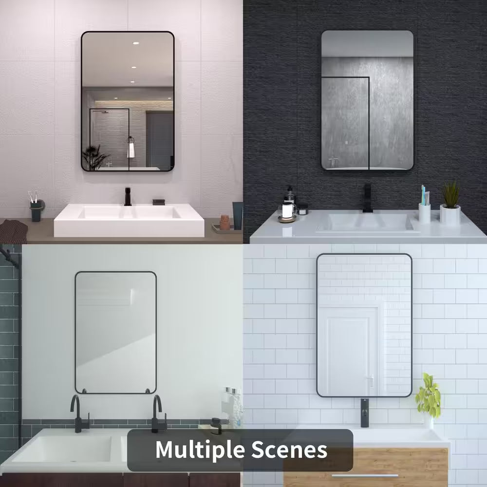 24 In. W X 36 In. H Rectangular Framed Wall Bathroom Vanity Mirror in Matte Black