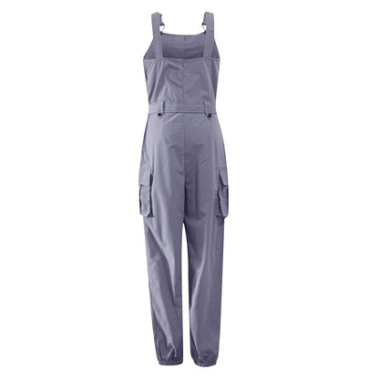 Women'S Summer Adjustable Straps Sleeveless Jumpsuits Solid Color Strapless Belted Pants Pocket Romper
