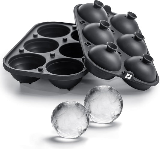 Ice Cube Molds – Large Silicone Ice & Sphere Mold Combo with Built-In Easy-Fill Funnel 2-Inch round & Square Whiskey Ice Molds for Cocktails & Bourbon
