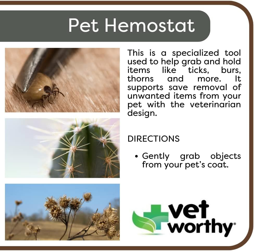 Pet Hemostat - Stainless Steel Straight Hemostat to Remove Excess Hair, Burrs, Thorns - Professional Pet Grooming Tool for Cats and Dogs