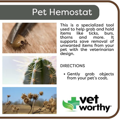 Pet Hemostat - Stainless Steel Straight Hemostat to Remove Excess Hair, Burrs, Thorns - Professional Pet Grooming Tool for Cats and Dogs