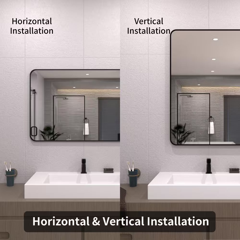 24 In. W X 36 In. H Rectangular Framed Wall Bathroom Vanity Mirror in Matte Black