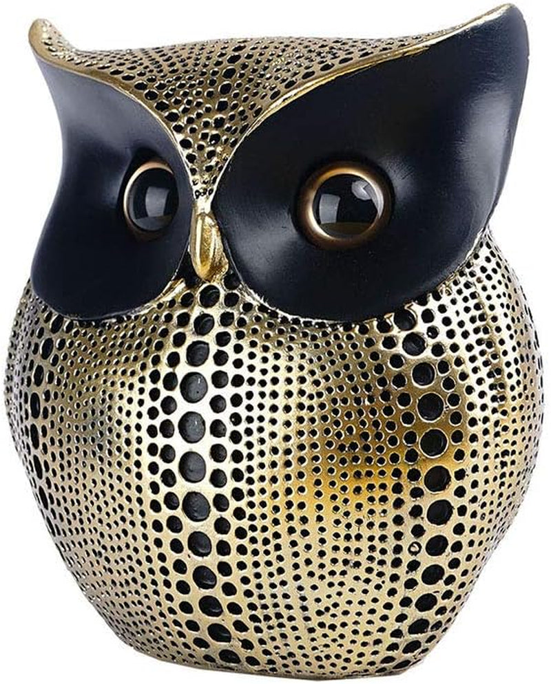 Owl Statue Decor Small Crafted Figurines for Home Decor Accents, Living Room Bedroom Office Decoration, Book Shelf TV Stand Decor - Animal Sculptures Collection (Black Gold + Black)
