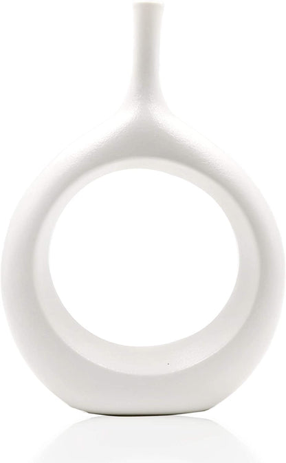 10" White Ceramic Vase for Modern Living Room, Bedroom, Kitchen Decor - Decorative Flower Vase