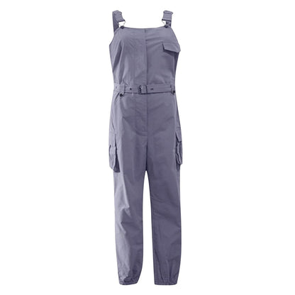 Women'S Summer Adjustable Straps Sleeveless Jumpsuits Solid Color Strapless Belted Pants Pocket Romper