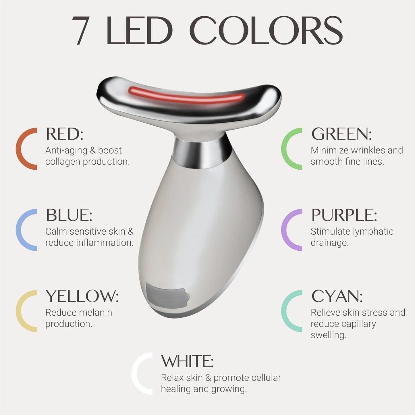 7-In-1 Red Light Face Massager Device in Gift Box: Gentle Heating, Vibration, Cool and 7-Color LED Light – Home Self-Care Tool for Skin Wellness (White)