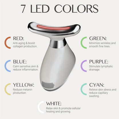 7-In-1 Red Light Face Massager Device in Gift Box: Gentle Heating, Vibration, Cool and 7-Color LED Light – Home Self-Care Tool for Skin Wellness (White)