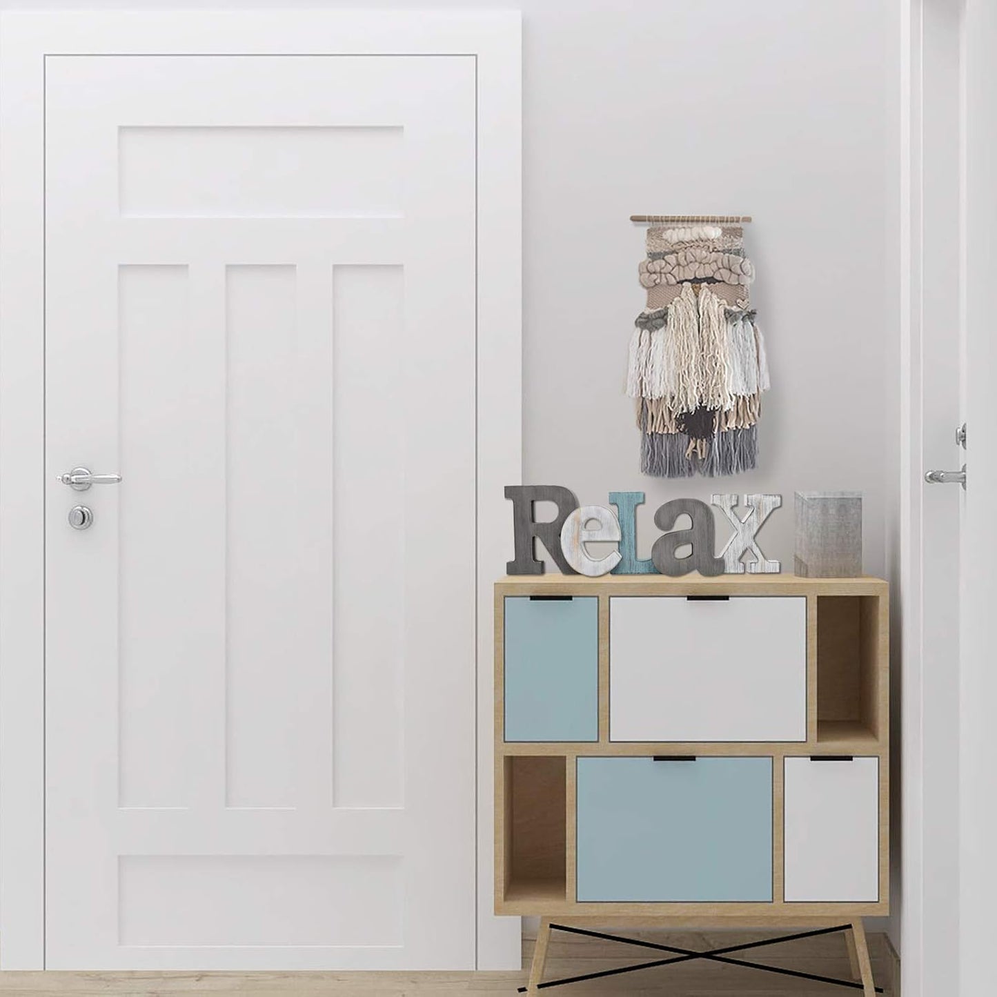 Rustic Wood Home Sign Décor, Decorative Block Word Sign Home Letters Sign, Hanging Wooden Home Cutout Word Sign Wall Décor Home Wall Decoration (Welcome + Relax)