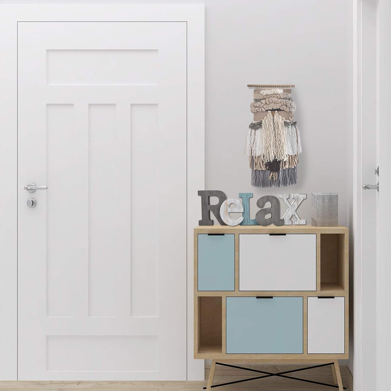 Rustic Wood Home Sign Décor, Decorative Block Word Sign Home Letters Sign, Hanging Wooden Home Cutout Word Sign Wall Décor Home Wall Decoration (Welcome + Relax)
