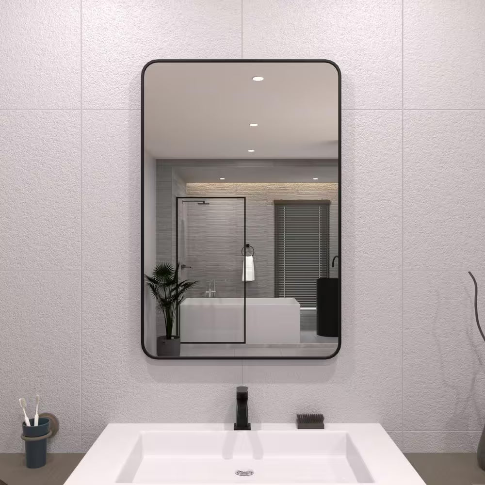 24 In. W X 36 In. H Rectangular Framed Wall Bathroom Vanity Mirror in Matte Black