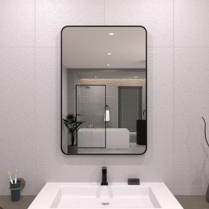 24 In. W X 36 In. H Rectangular Framed Wall Bathroom Vanity Mirror in Matte Black